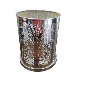 Partylite , Hurricane,  Decorative Silver Candle Holder with Tree Pattern
